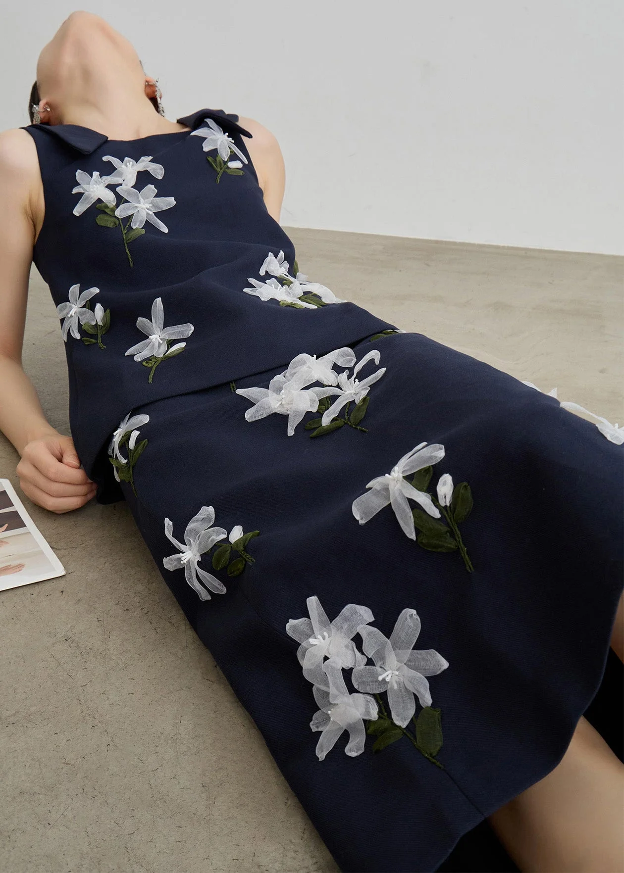 Bohemian Navy Floral Vest And Maxi Skirts Two Piece Set Sleeveless