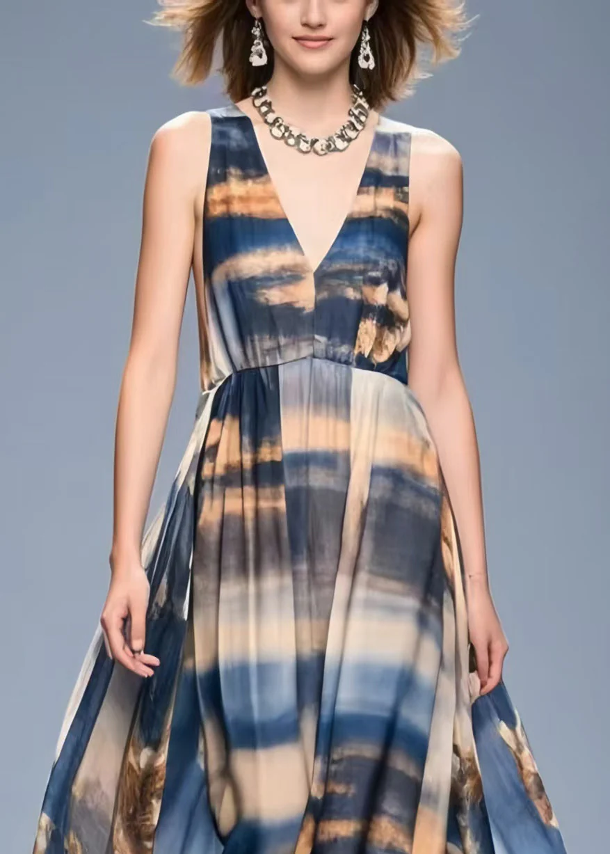 Bohemian Navy Tie Dye Exra Large Hem Chiffon Beach Dress Summer - Image 2