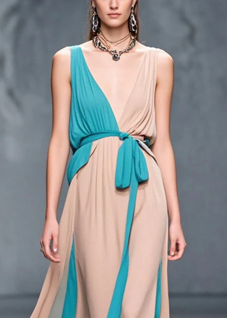 Bohemian Nude Asymmetrical Patchwork Chiffon Maxi Dress Summer - Image 2