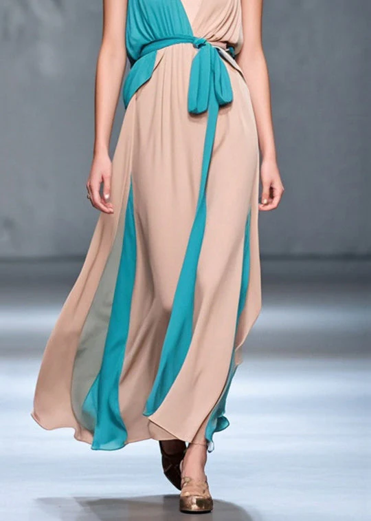 Bohemian Nude Asymmetrical Patchwork Chiffon Maxi Dress Summer - Image 4