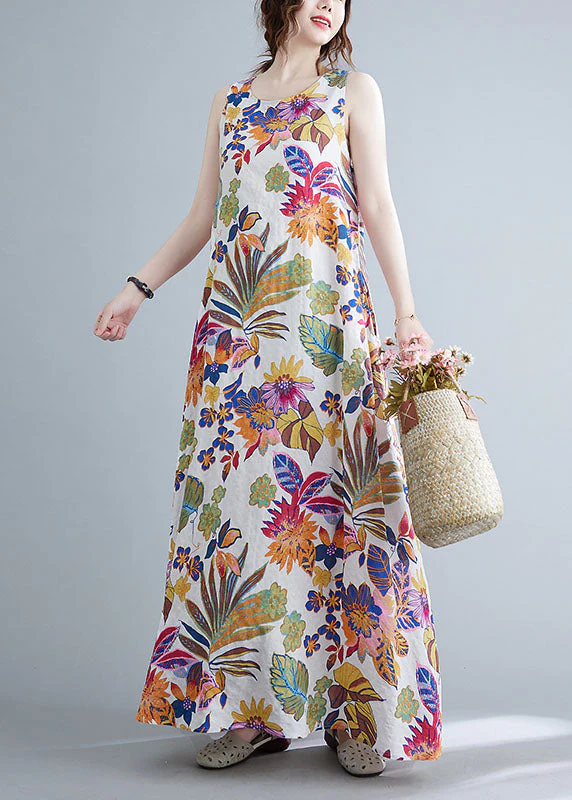Bohemian O-Neck Print Cotton Long Dresses Summer - Image 3