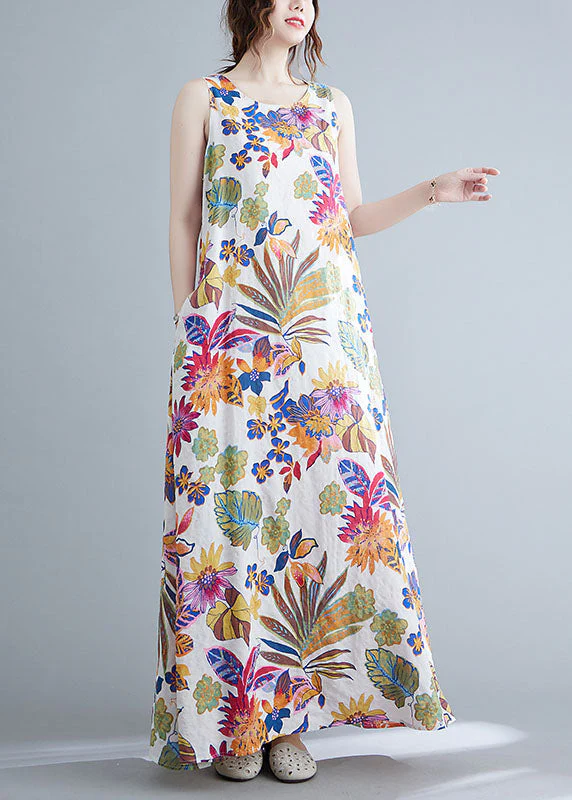 Bohemian O-Neck Print Cotton Long Dresses Summer - Image 4