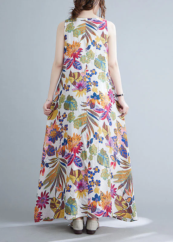 Bohemian O-Neck Print Cotton Long Dresses Summer - Image 5