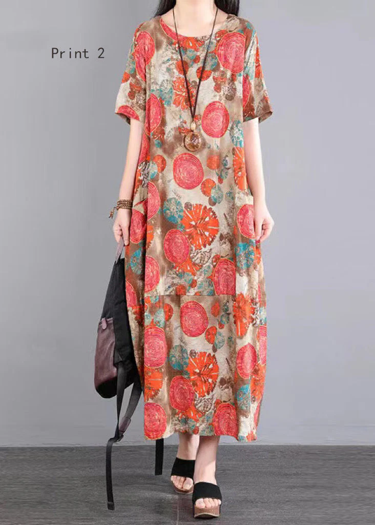 Bohemian O Neck Print Patchwork Cotton Long Dresses Summer - Image 2