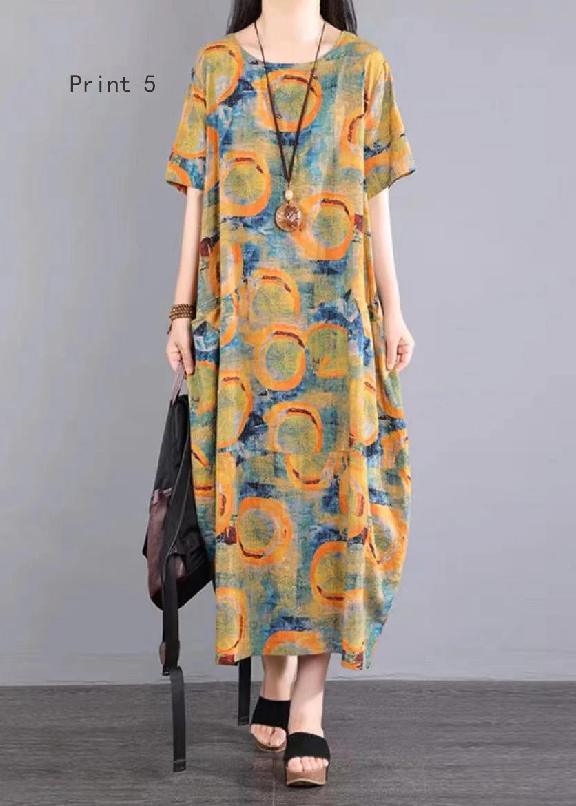Bohemian O Neck Print Patchwork Cotton Long Dresses Summer - Image 5