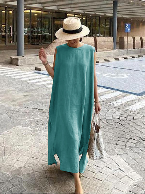 Bohemian O Neck Side Open Linen Cotton Clothes Fabrics color texture Dress - Image 14