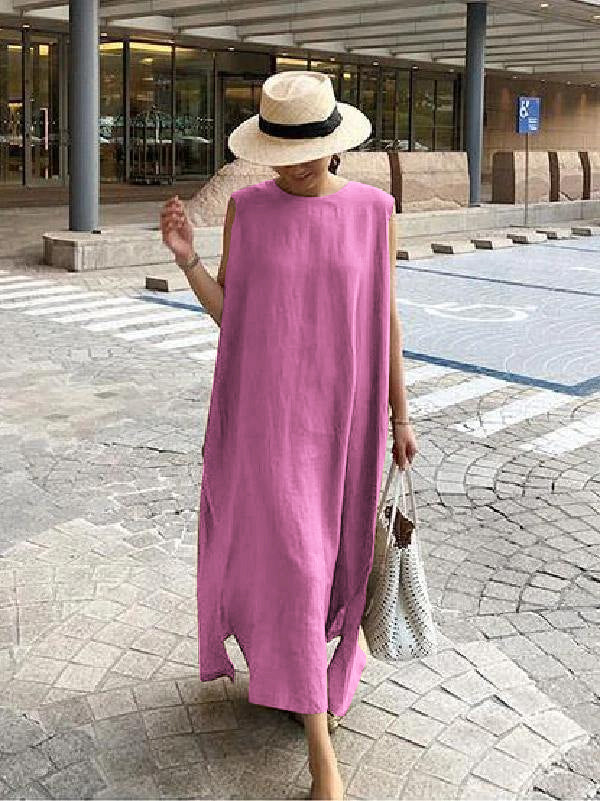 Bohemian O Neck Side Open Linen Cotton Clothes Fabrics color texture Dress - Image 15