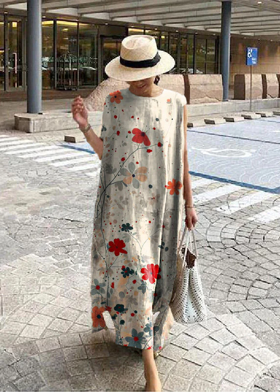 Bohemian O Neck Side Open Linen Cotton Clothes Fabrics color texture Dress - Image 3