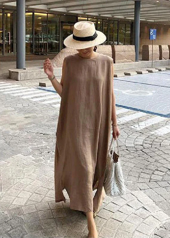 Bohemian O Neck Side Open Linen Cotton Clothes Fabrics color texture Dress - Image 4