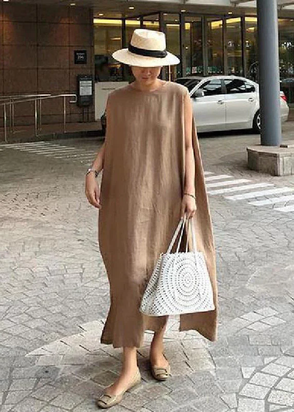 Bohemian O Neck Side Open Linen Cotton Clothes Fabrics color texture Dress - Image 7
