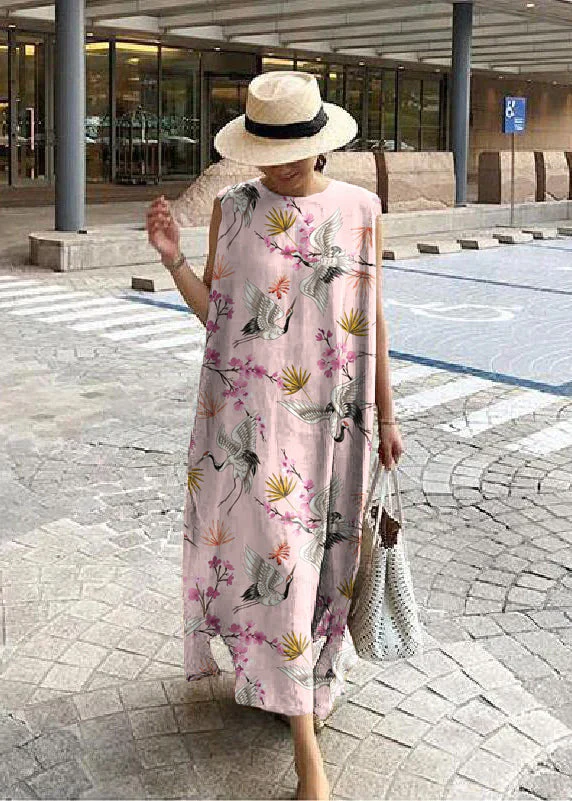 Bohemian O Neck Side Open Linen Cotton Clothes Fabrics White flowers Dress - Image 13