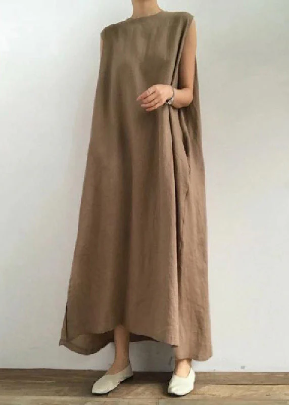 Bohemian O Neck Side Open Linen Cotton Clothes Fabrics White flowers Dress - Image 7