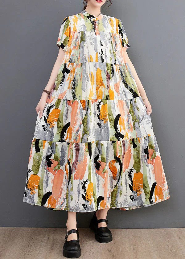 Bohemian Oversized Ink And Wash Print Cotton Robe Dresses Summer - Image 2