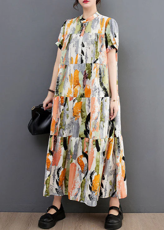 Bohemian Oversized Ink And Wash Print Cotton Robe Dresses Summer - Image 3