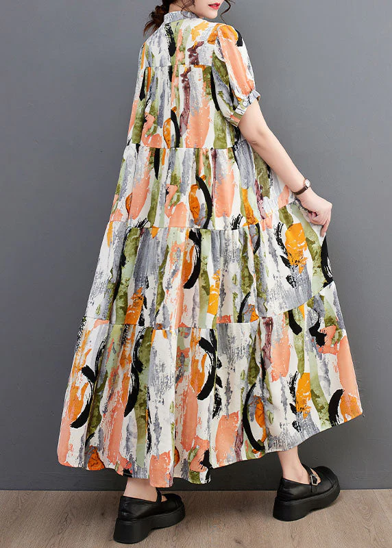 Bohemian Oversized Ink And Wash Print Cotton Robe Dresses Summer - Image 4