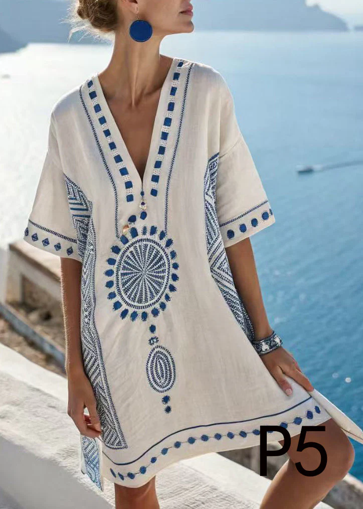 Bohemian Oversized Print Cotton Beach Dress Summer - Image 5