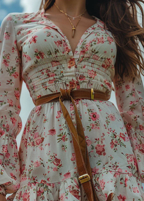 Bohemian Pastoral Style Ruffled Print Cotton Mini Dress Long Sleeve - Image 2