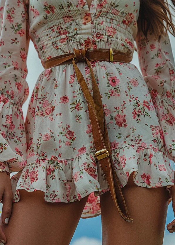 Bohemian Pastoral Style Ruffled Print Cotton Mini Dress Long Sleeve - Image 4