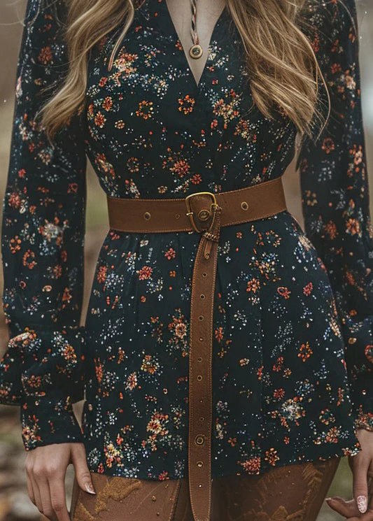 Bohemian Pastoral Style V Neck Print Cotton Short Dress Spring - Image 4