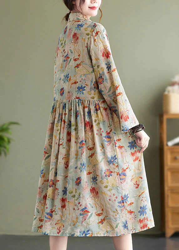 Bohemian Peter Pan Collar Print Wrinkled Cotton Dress Fall - Image 4