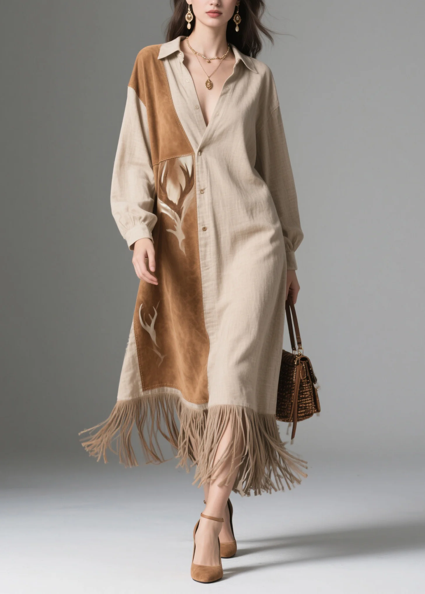 Bohemian Peter Pan Collar Tassel Patchwork Cotton Dresses Spring - Image 3