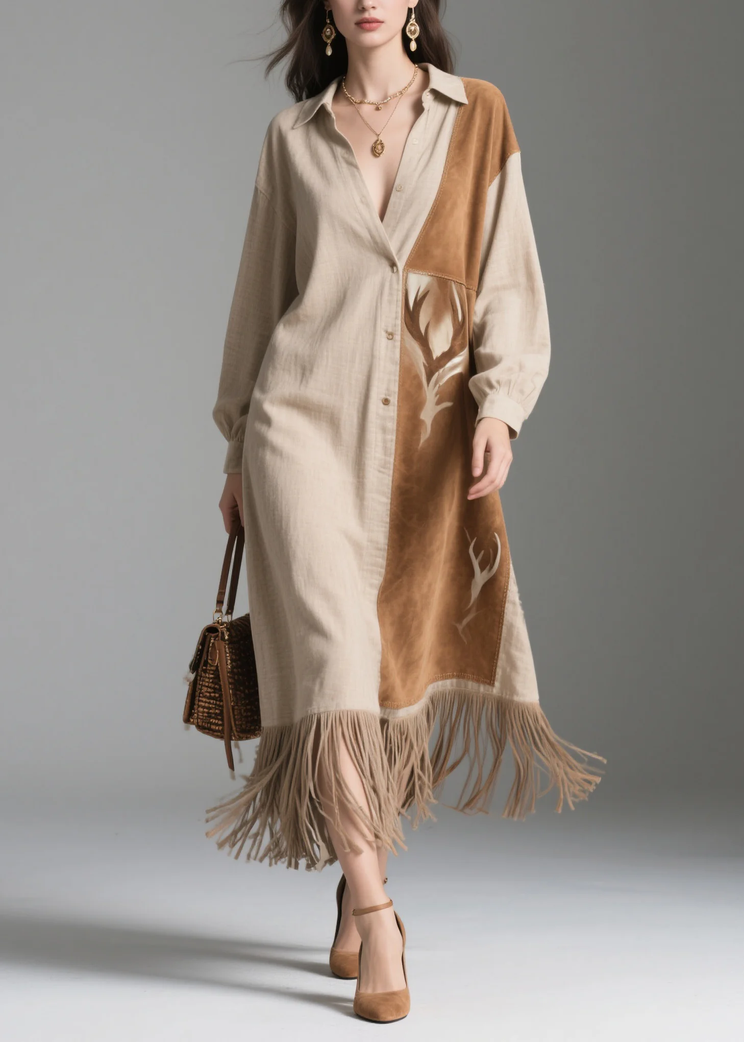 Bohemian Peter Pan Collar Tassel Patchwork Cotton Dresses Spring - Image 5
