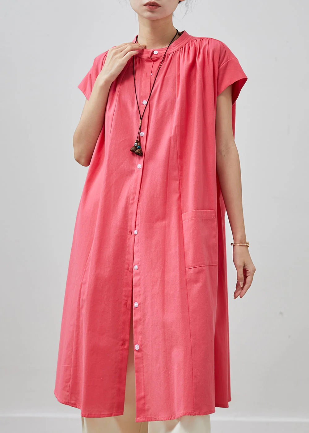 Bohemian Pink Oversized Cotton Mid Dress Summer - Image 2