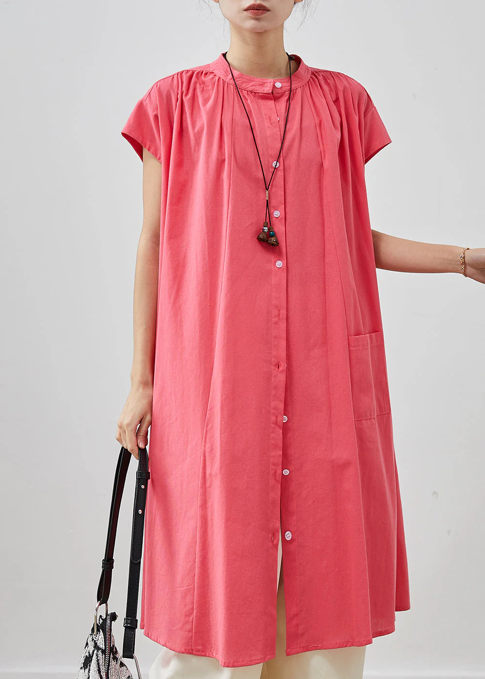 Bohemian Pink Oversized Cotton Mid Dress Summer - Image 3