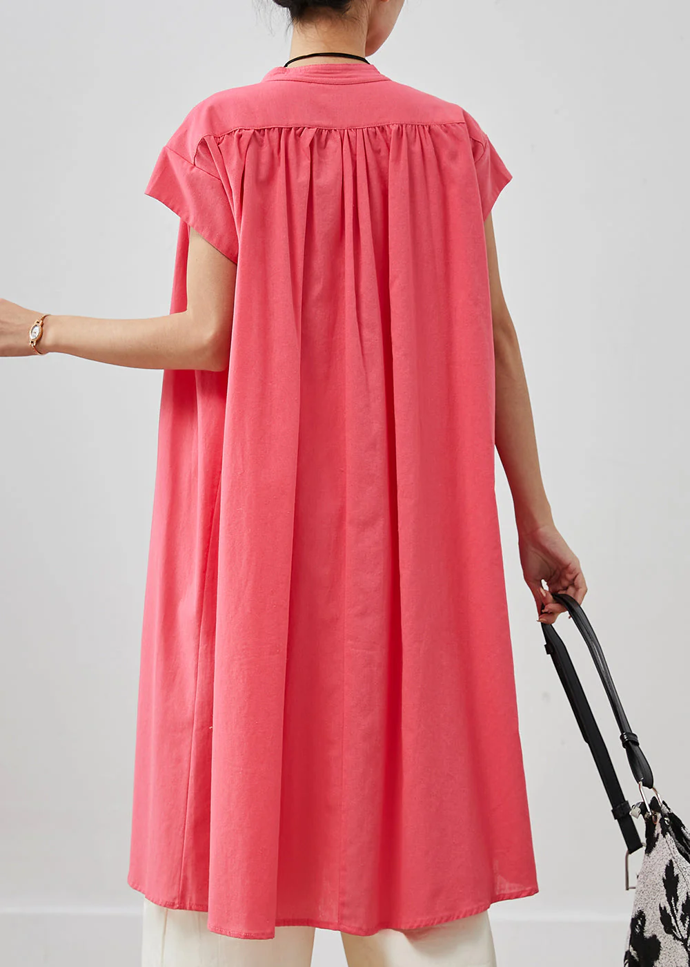Bohemian Pink Oversized Cotton Mid Dress Summer - Image 4