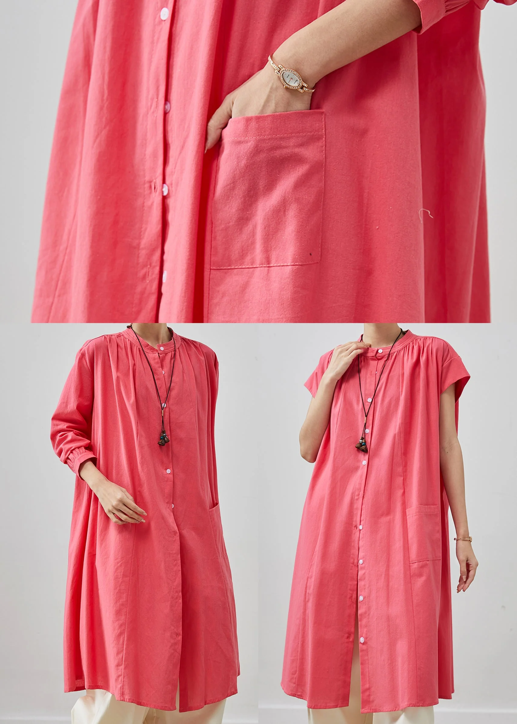 Bohemian Pink Oversized Cotton Mid Dress Summer - Image 5
