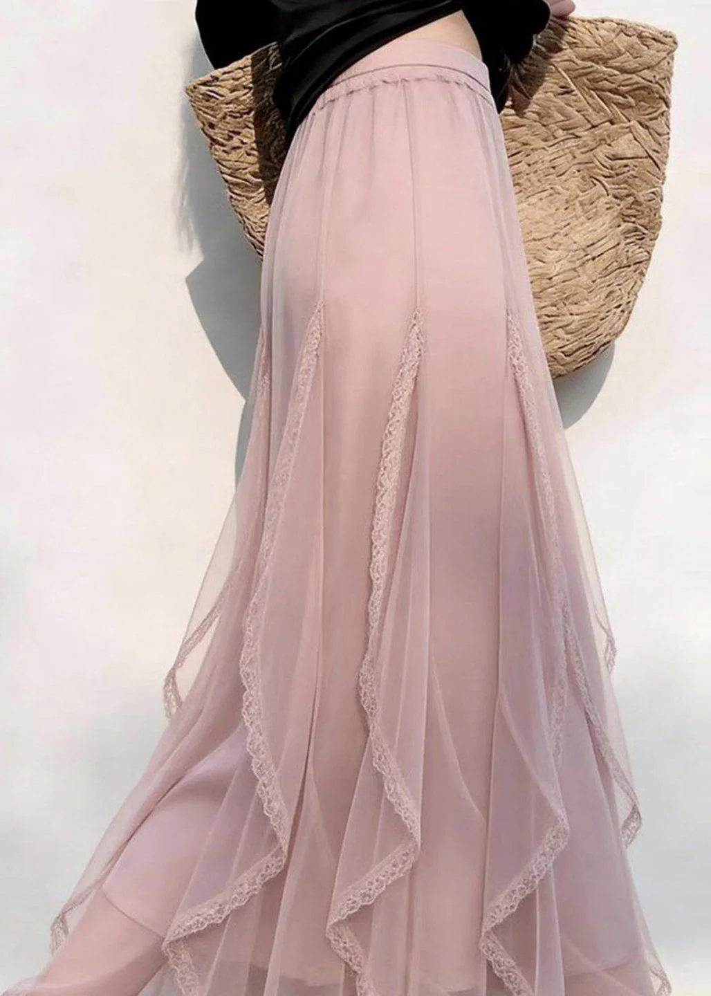 Bohemian Pink Ruffled Tulle Holiday Skirt Summer - Image 2