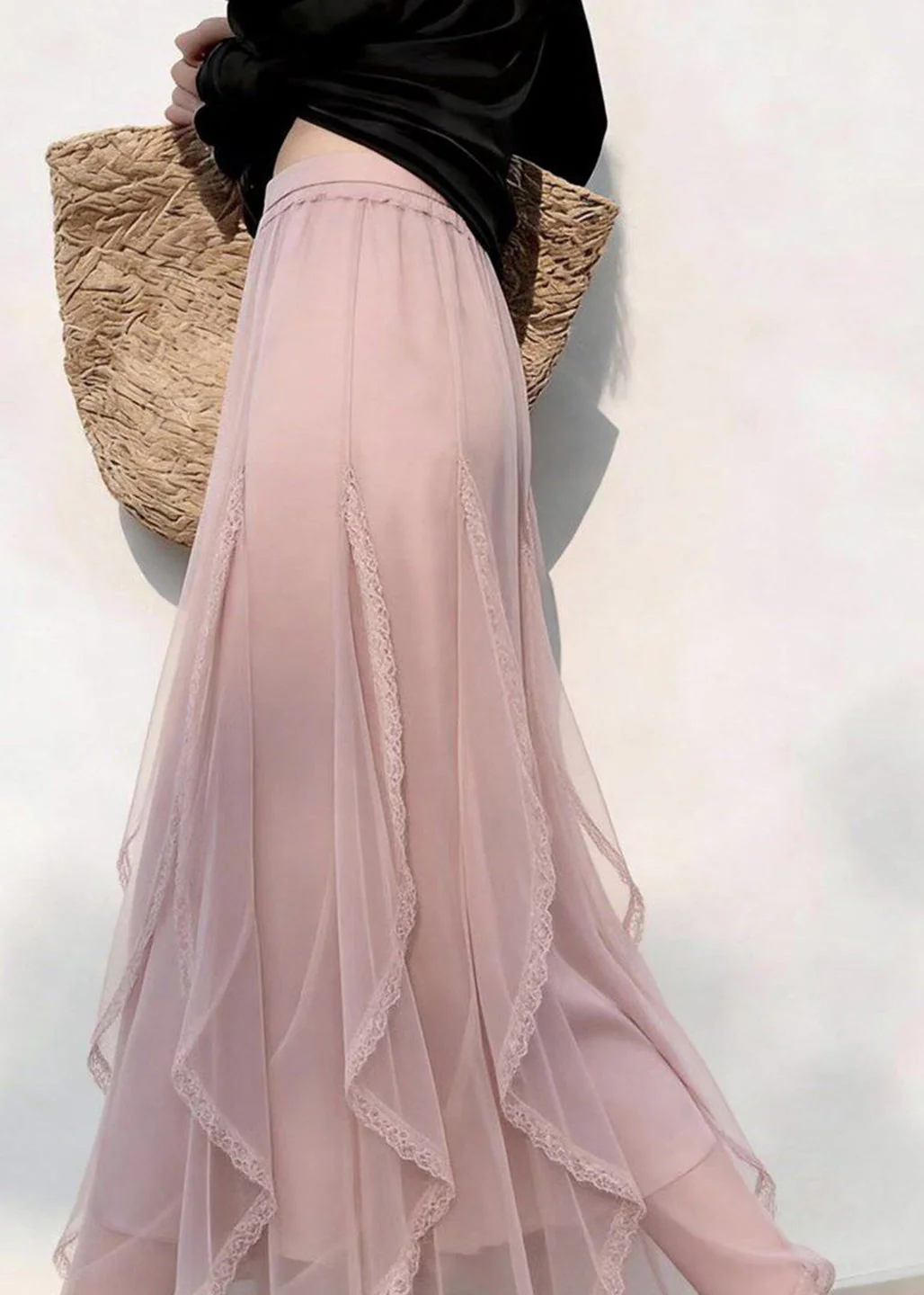 Bohemian Pink Ruffled Tulle Holiday Skirt Summer - Image 3
