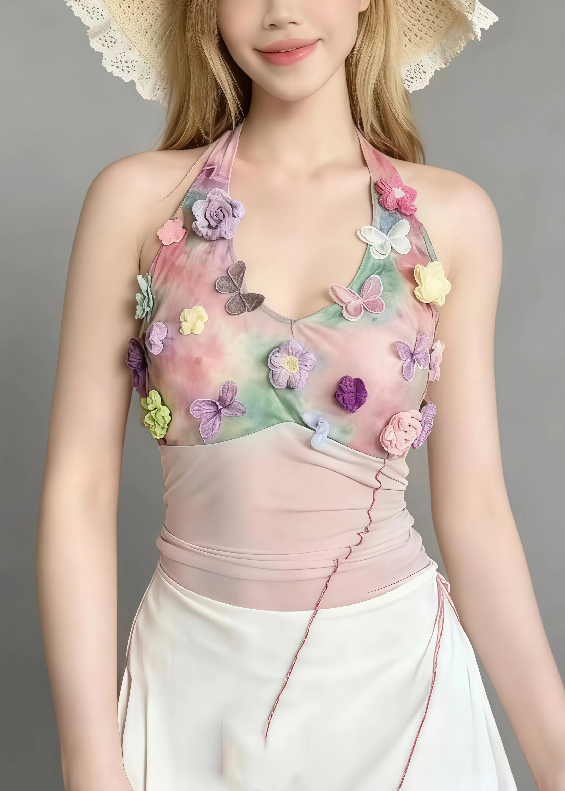 Bohemian Pink Tie Dye Butterfly Decorated Beach Vest Summer - Image 5