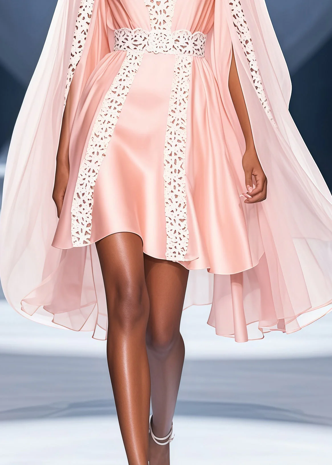 Bohemian Pink V Neck Lace Patchwork Cloak Silk Party Dress Summer - Image 4