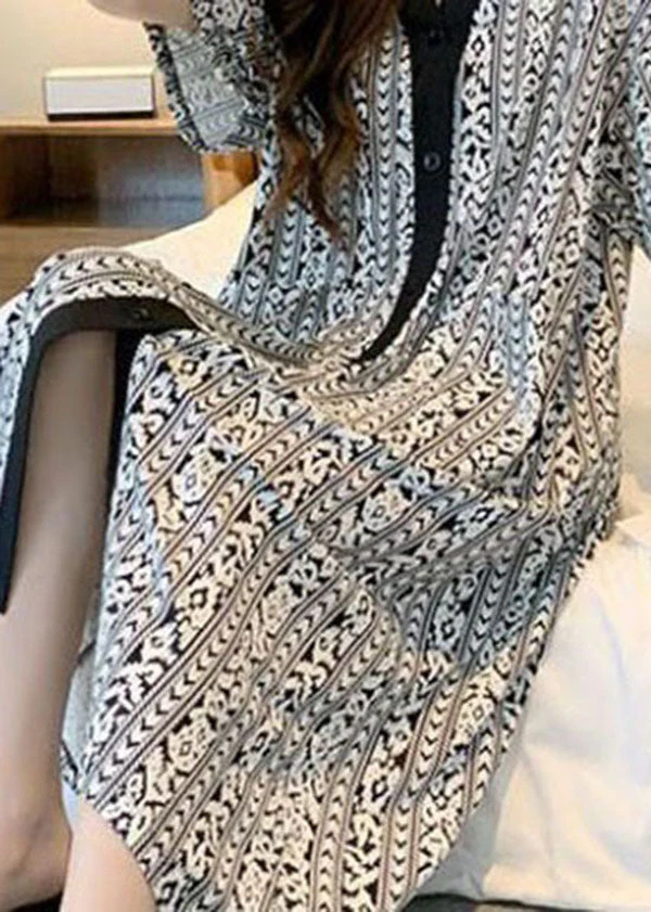 Bohemian Plaid V Neck Patchwork Cotton Pajamas Dress Summer - Image 4