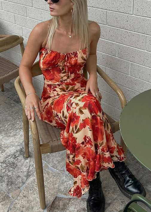 Bohemian Print Backless Lace Up Cotton Spaghetti Strap Dress Sleeveless - Image 2