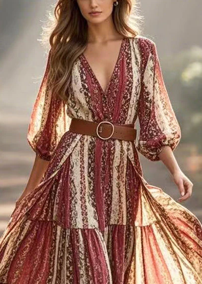 Bohemian Print Exra Large Hem Cotton Cinched Dress Spring - Image 2