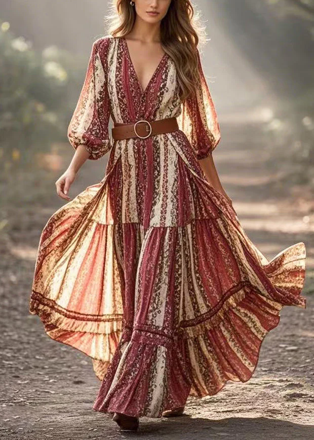 Bohemian Print Exra Large Hem Cotton Cinched Dress Spring - Image 3