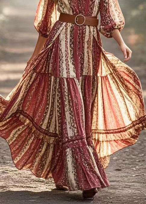 Bohemian Print Exra Large Hem Cotton Cinched Dress Spring - Image 4