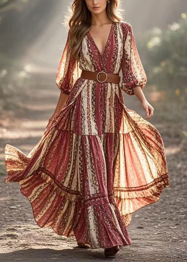 Bohemian Print Exra Large Hem Cotton Cinched Dress Spring - Image 5