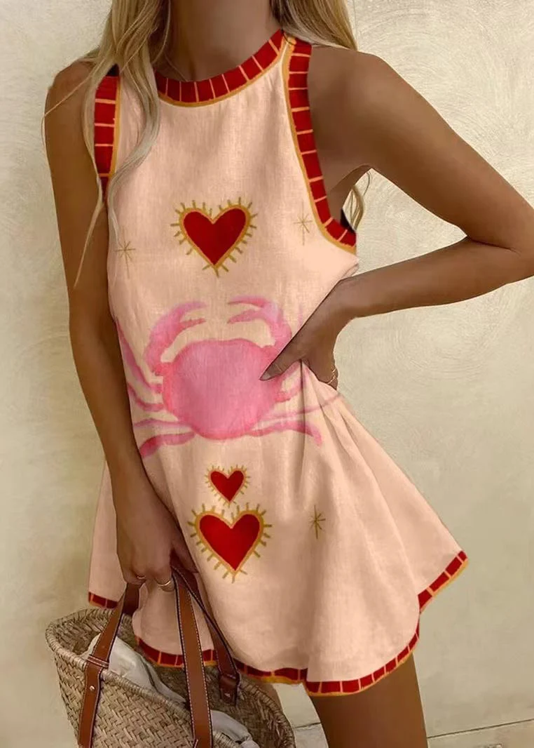 Bohemian Print Linen A Line Mini Dress Sleeveless - Image 3