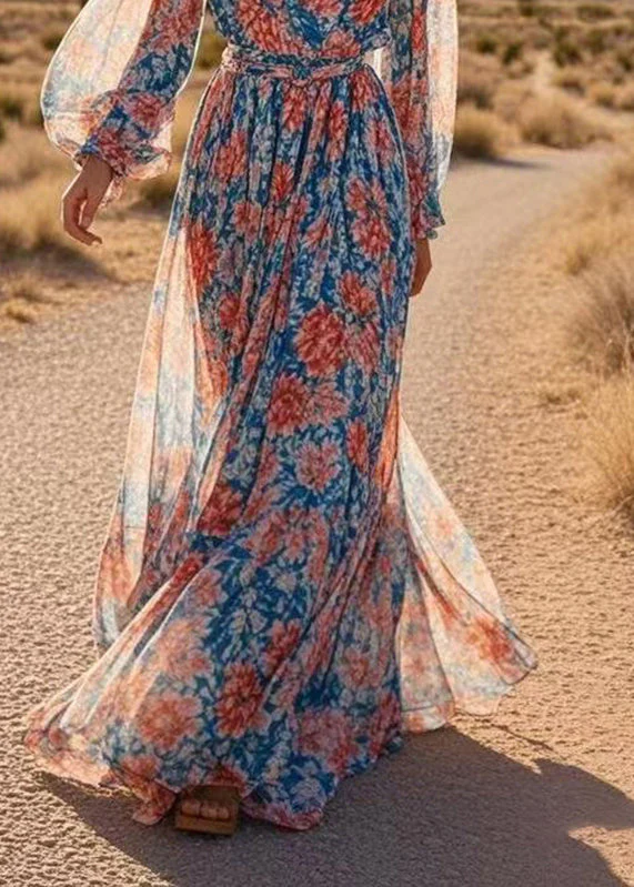 Bohemian Print Wrinkled Tunic Chiffon Maxi Dresses Spring - Image 4