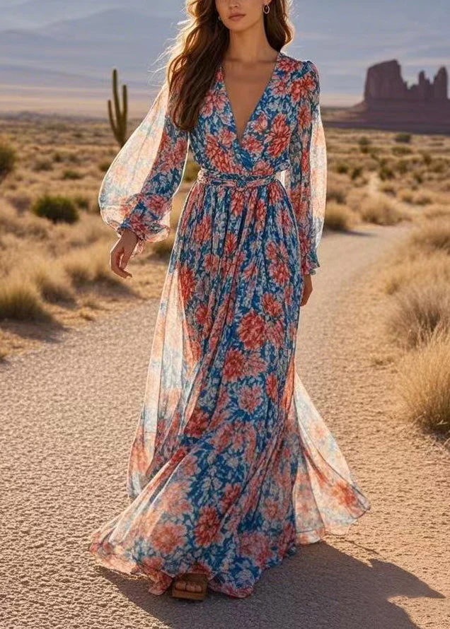 Bohemian Print Wrinkled Tunic Chiffon Maxi Dresses Spring - Image 5