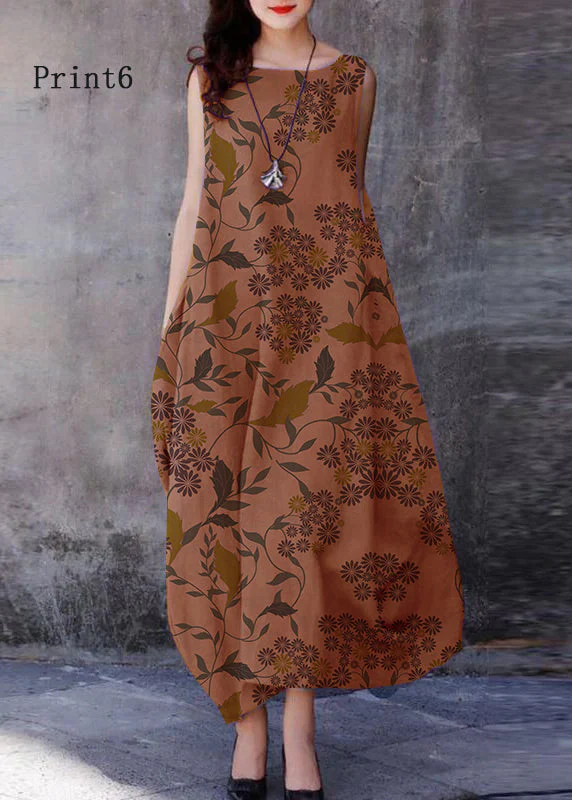 Bohemian Print1 O-Neck Exra Large Hem Cotton Dresses Sleeveless - Image 11