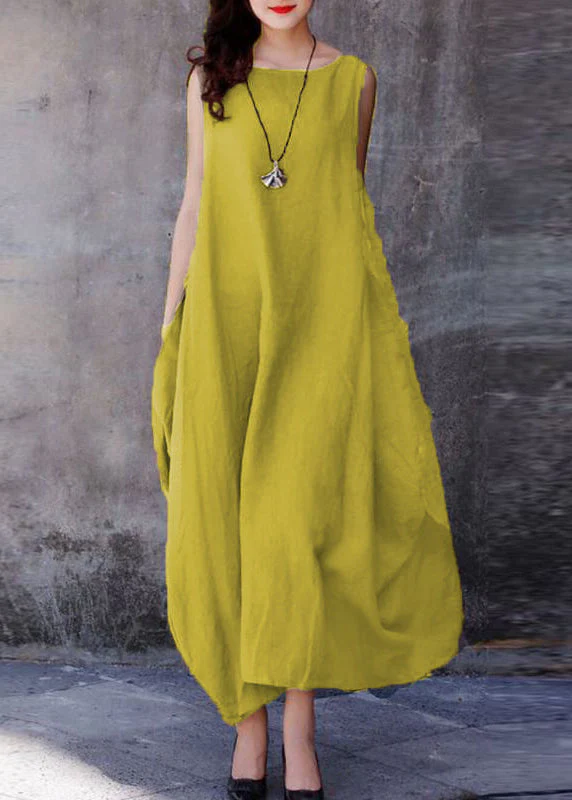 Bohemian Print1 O-Neck Exra Large Hem Cotton Dresses Sleeveless - Image 4