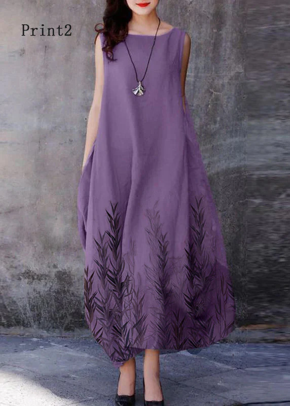 Bohemian Print1 O-Neck Exra Large Hem Cotton Dresses Sleeveless - Image 7