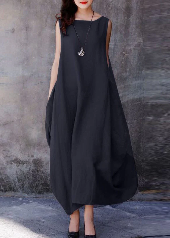 Bohemian Print2 O-Neck Exra Large Hem Cotton Dresses Sleeveless - Image 6