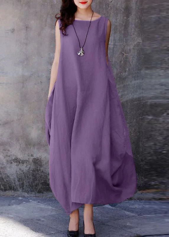Bohemian Print6 O-Neck Exra Large Hem Cotton Dresses Sleeveless - Image 7