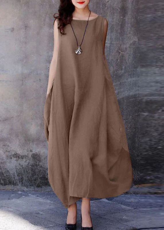 Bohemian Print6 O-Neck Exra Large Hem Cotton Dresses Sleeveless - Image 8