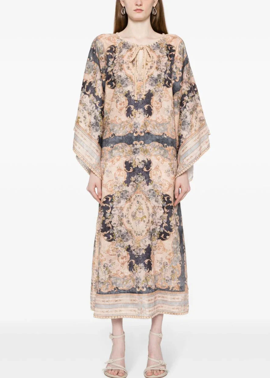Bohemian Purple Print Lace Up Cotton Holiday Dress Fall - Image 2